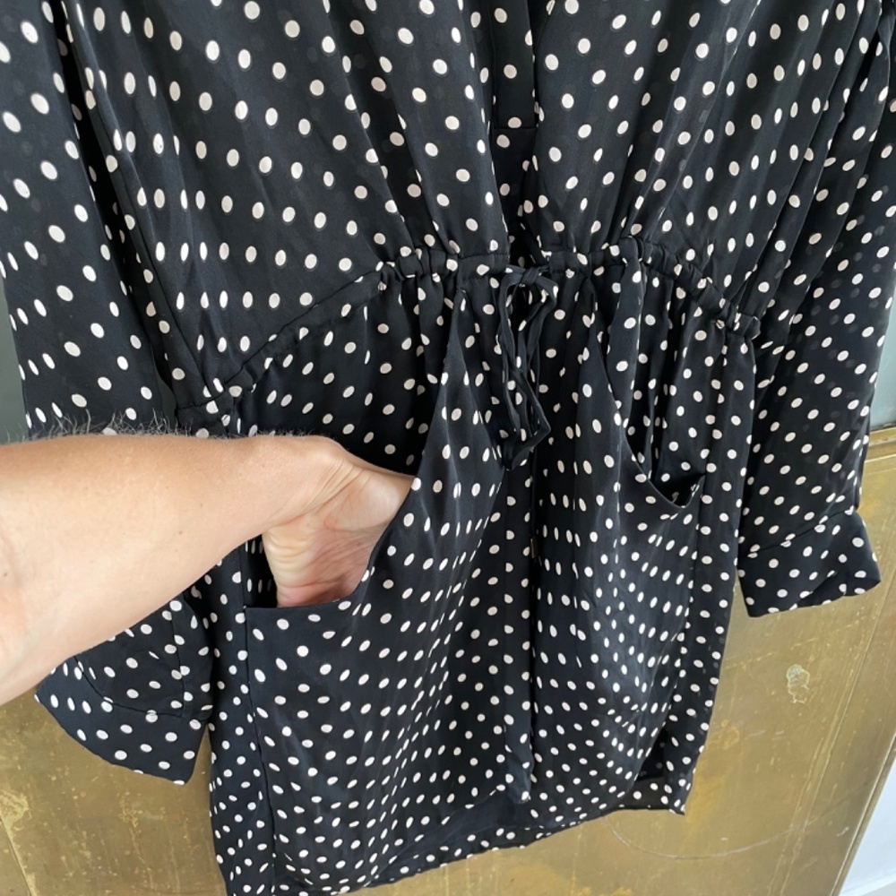 Intermix Black Polka Dot Silk Blend Dress Tie Waist Pockets Size S - Picture 3 of 10